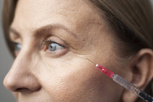 Close up woman with hyaluronic acid injection