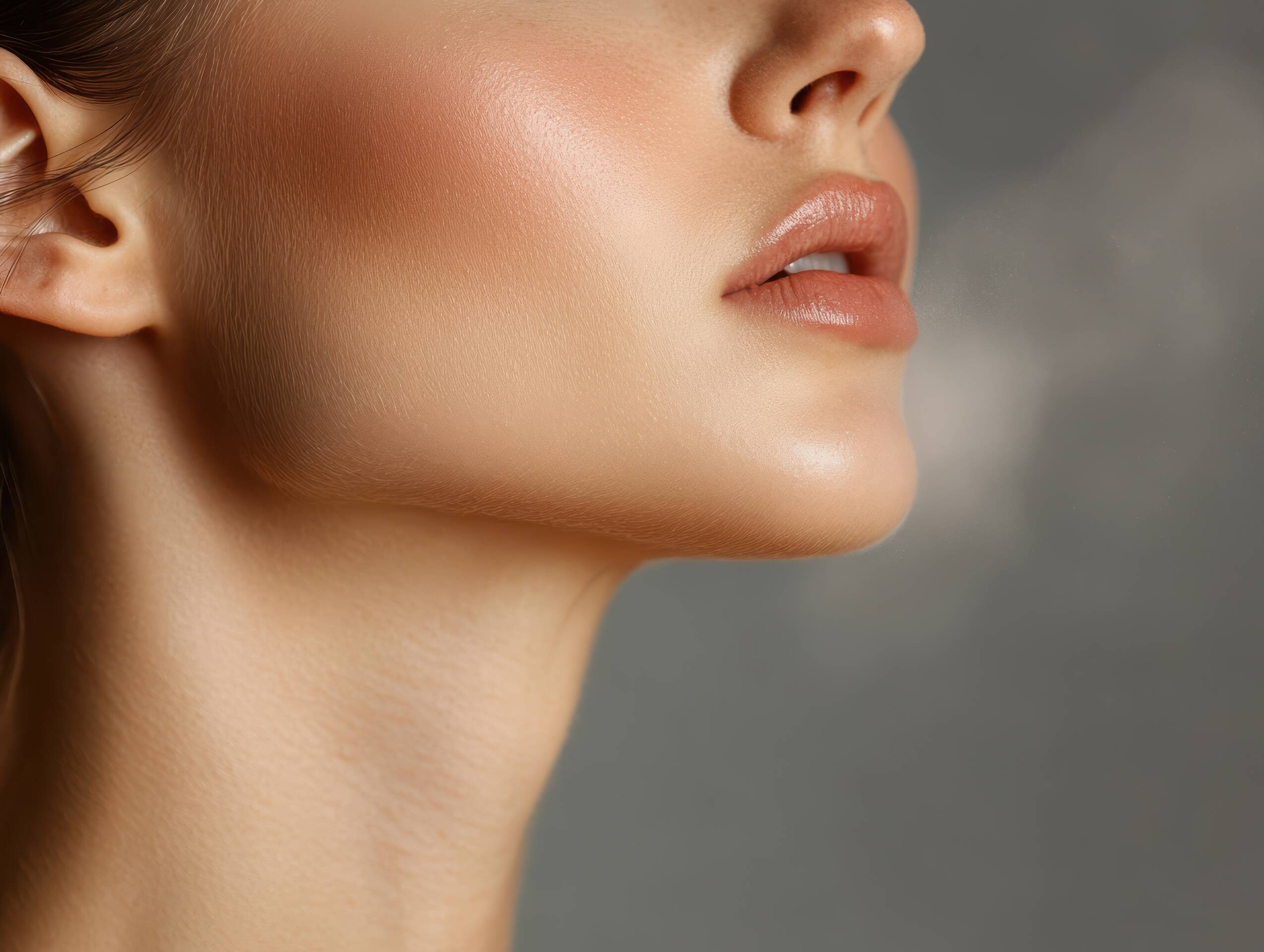 Closeup womans jawline lips