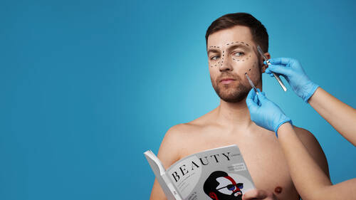 Portrait man receiving enhancements tweakments through help cosmetic procedures
